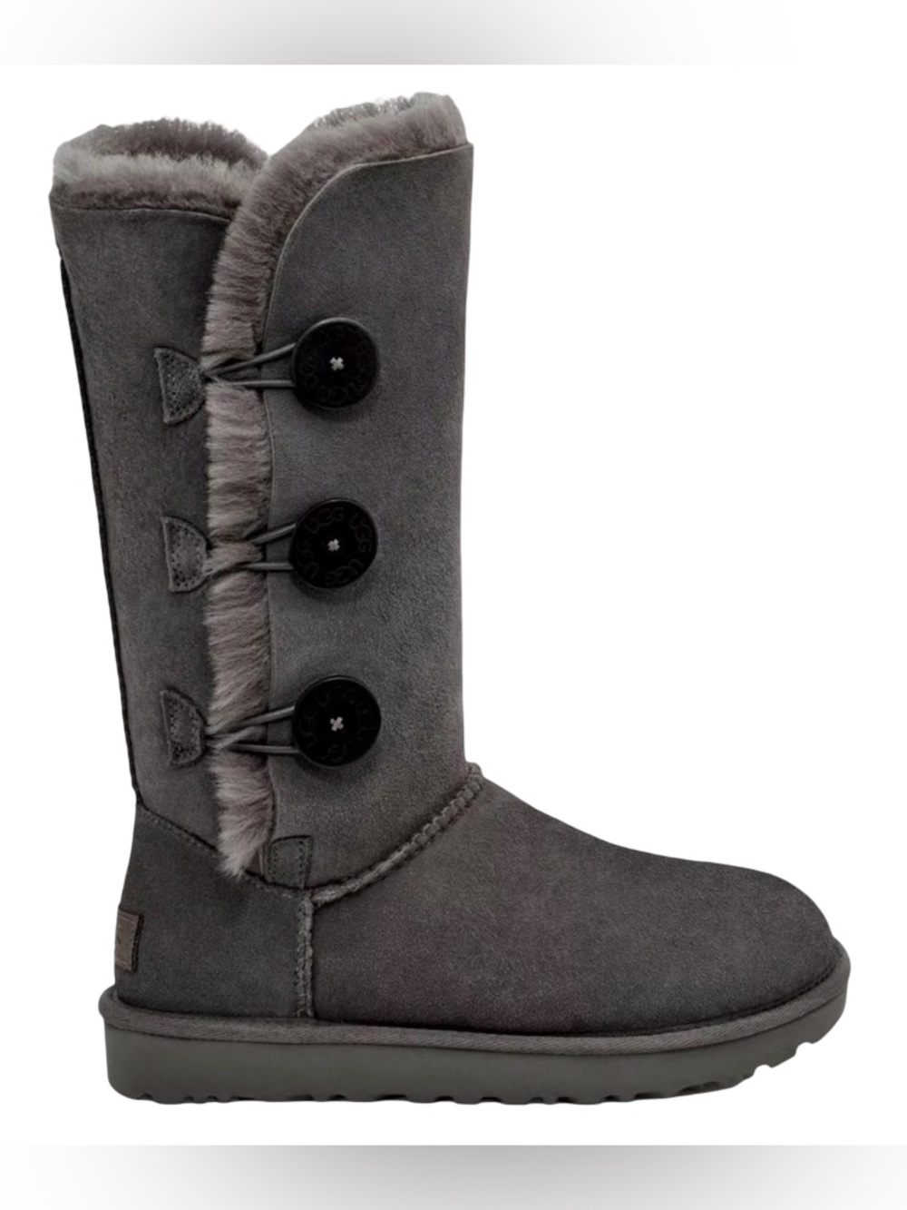 UGG | Women's Grey Button-Detail Suede Shearling Mid-Calf Boot | 8